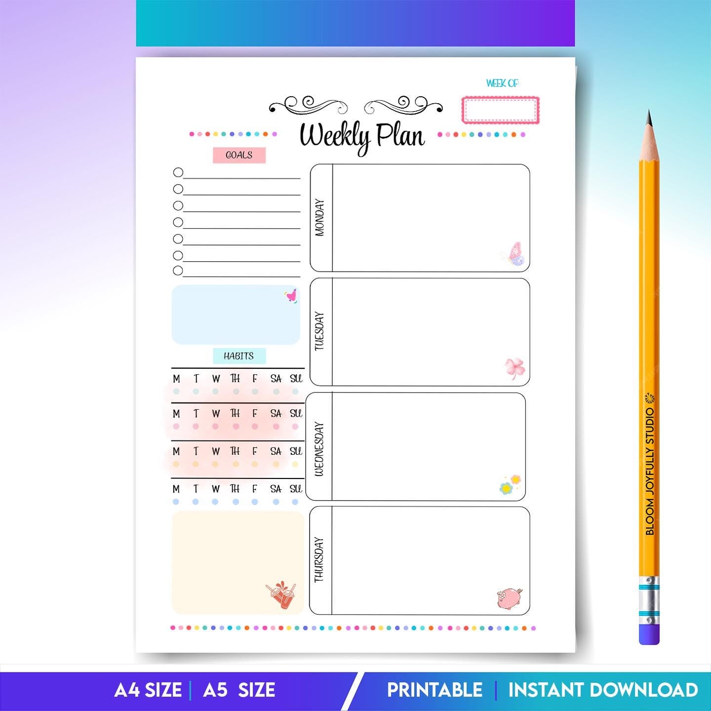 Digital Planner — Weekly Planner Tracker Printable, Weekly Planner, Goal Setting Worksheet, Productivity Pl... | Bloom Joyfully printable