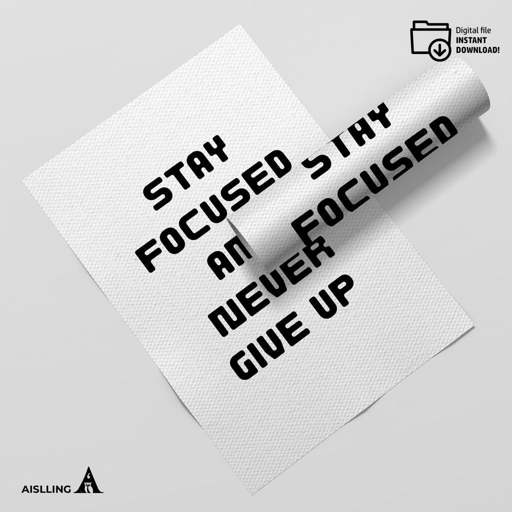Black White Print — Stay Focused Printable Wall Art, Motivational Quote Poster, Pastel Affirmation Print, A... | Aislling printable