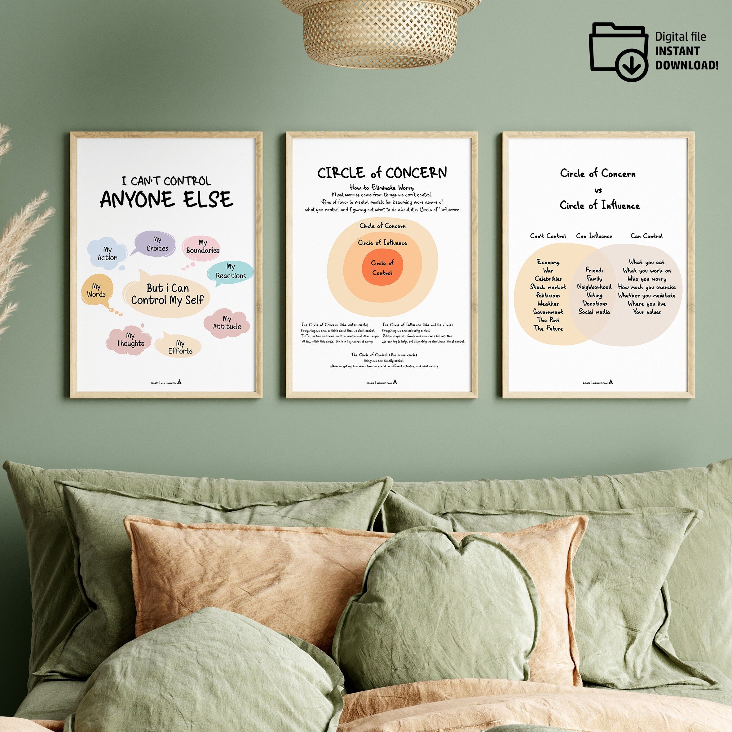 Adhd Worksheets — Set of 3 Prints, Circle of Concern Influence POSTER CARD, ADHD, Autism, coping skills, me... | Mindfulness printable