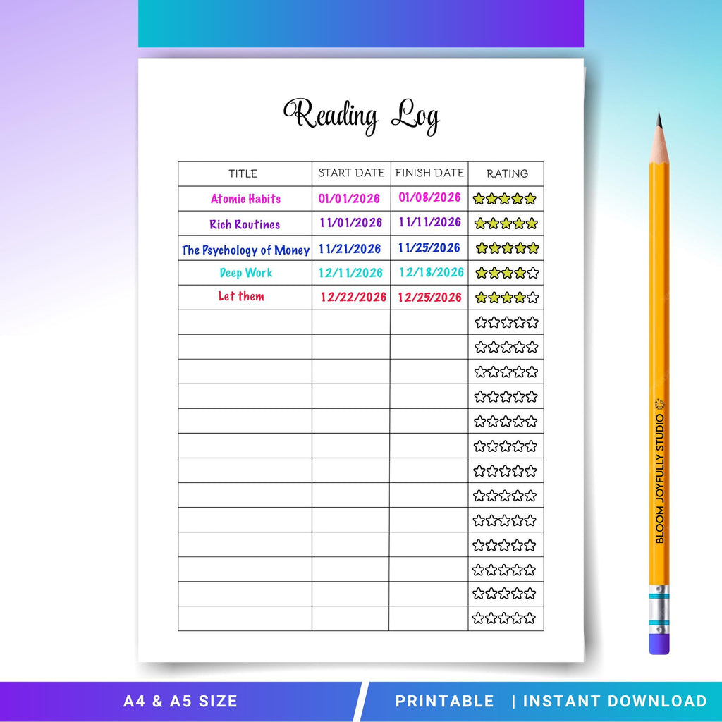 Book Journal — Reading Log PRINTABLE, Reading Log, Book Tracker, Habit Tracker, Reading Chart, Reading Trac... | Bloom Joyfully printable