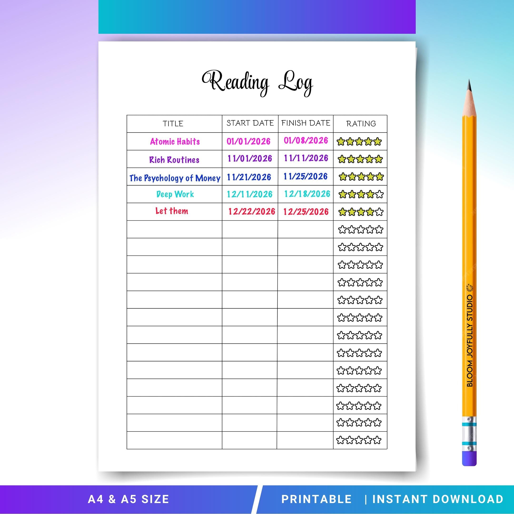Book Journal — Reading Log PRINTABLE, Reading Log, Book Tracker, Habit Tracker, Reading Chart, Reading Trac... | Bloom Joyfully printable