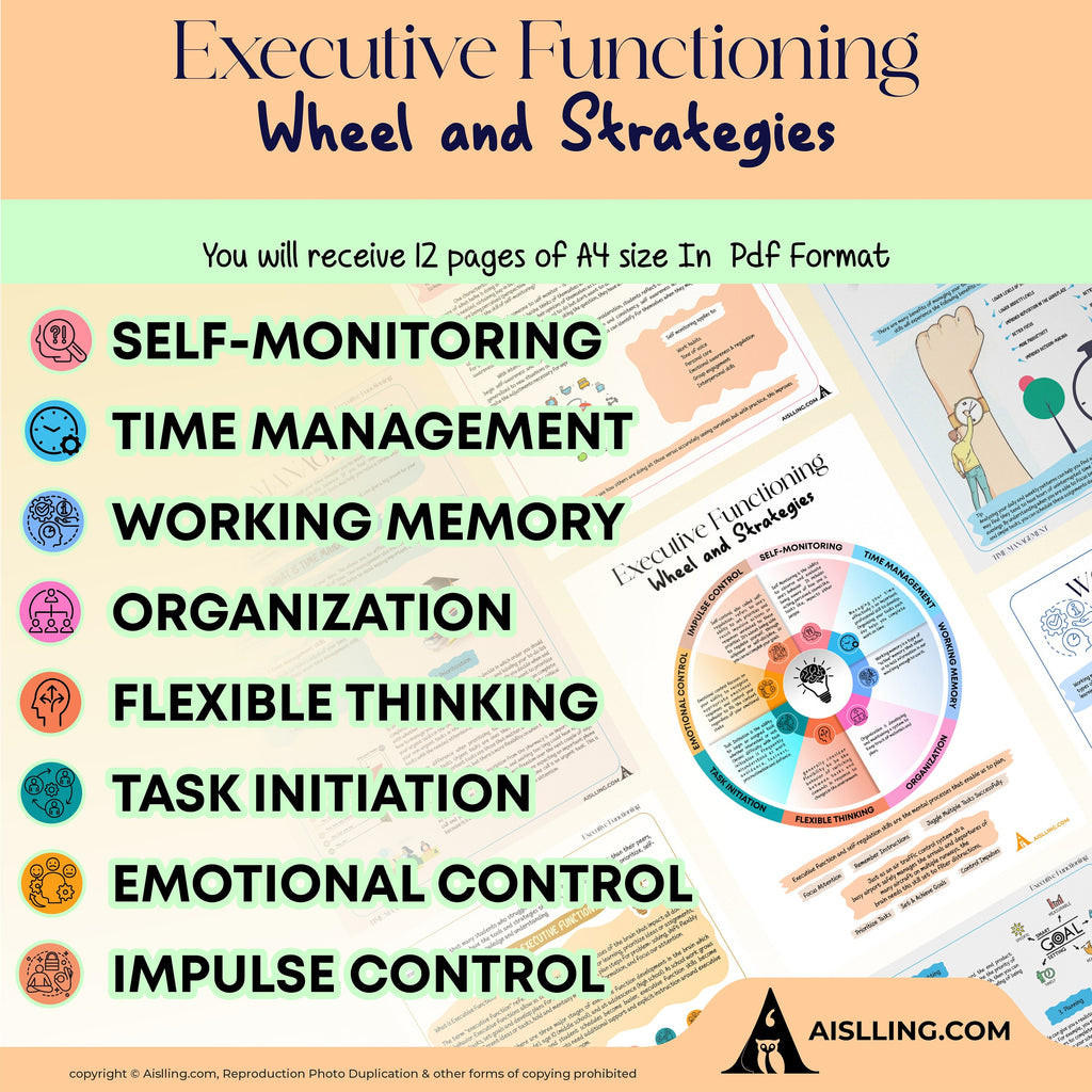 Adhd Worksheets — Executive Functioning Wheel and Strategies, ADHD, Group Therapy Handouts, Working Memory,... | Mindfulness printable