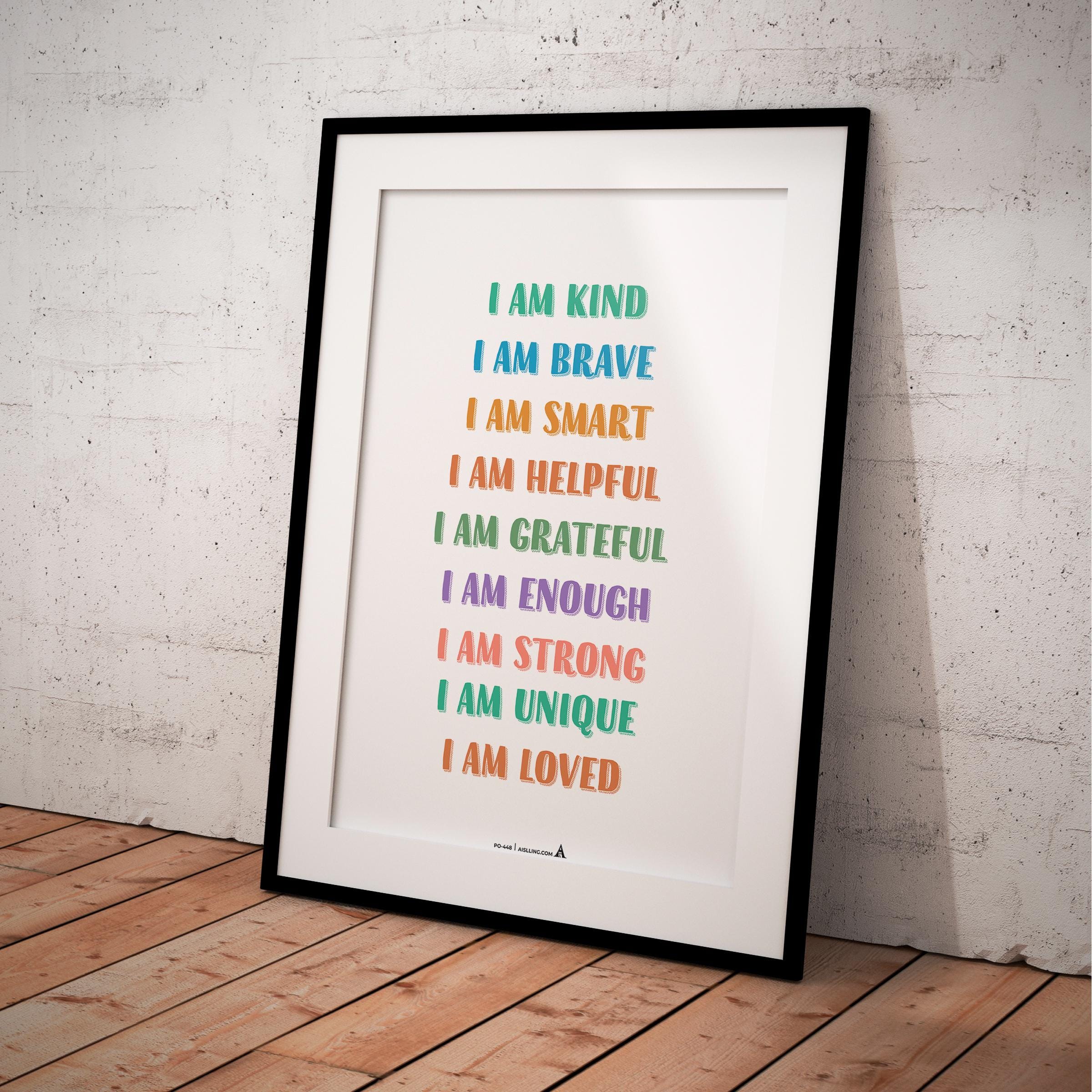 Calming Kit — inspirational quote I am Kind Smart Brave wall art positive affirmations digital prints empow... | Mindfulness printable