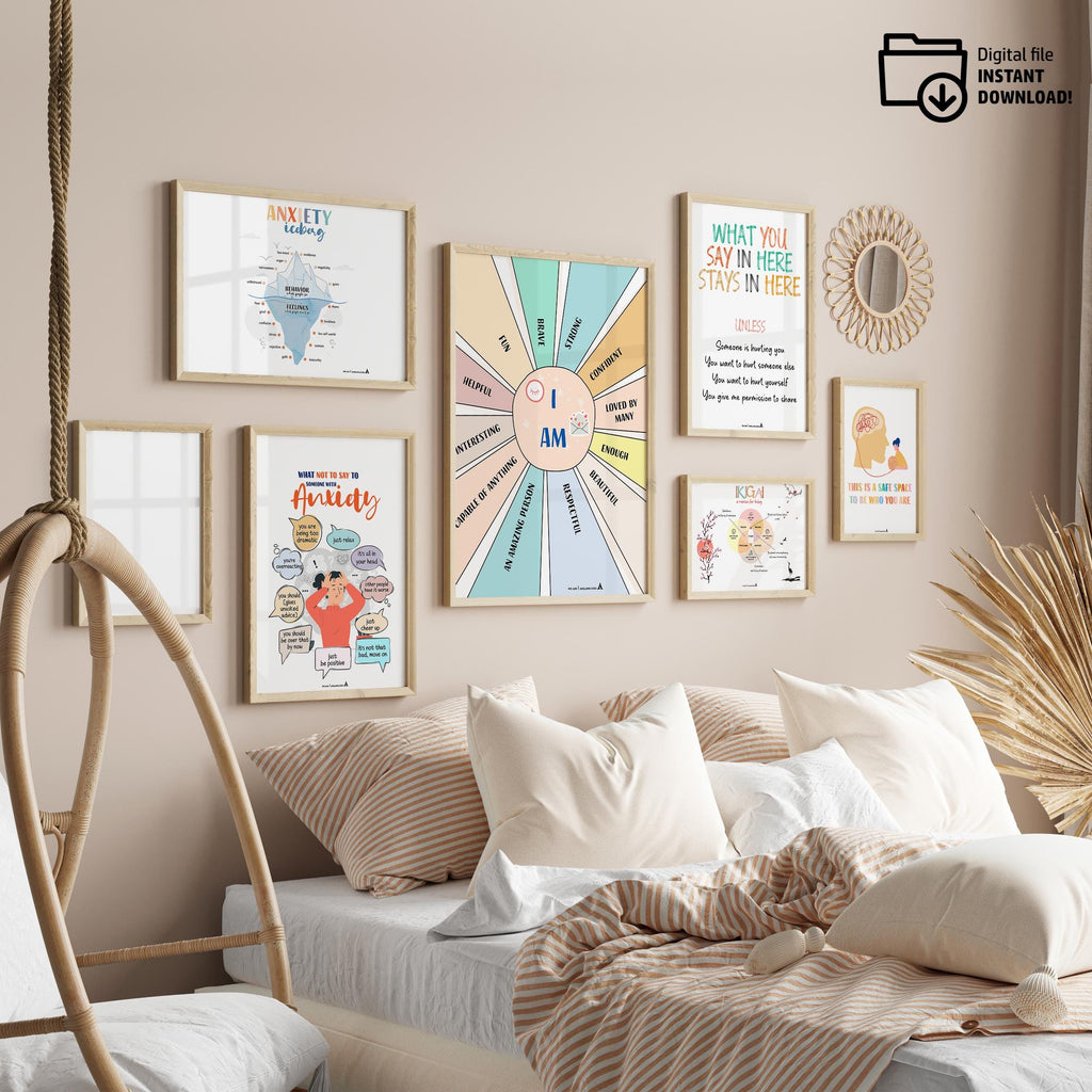Aislling Design — Anxiety Poster set of 6, counselor sign bundle counseling poster bundle gift for therapis... | Mindfulness printable