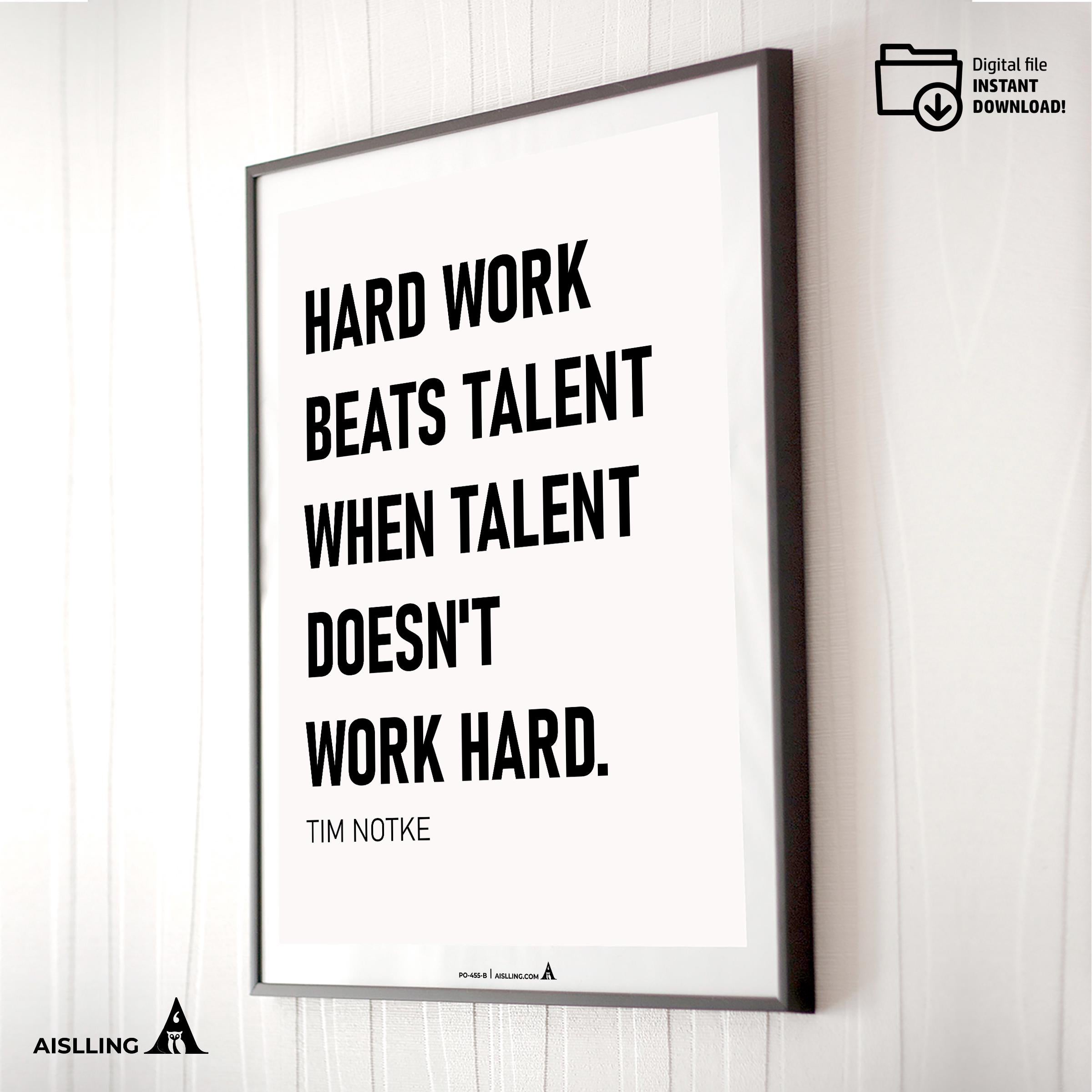 Aislling — Motivational Wall Art Home, Office, or Sports Room, Sports Art Tim Notke Quote "Hard Work Beats ... | Aislling printable