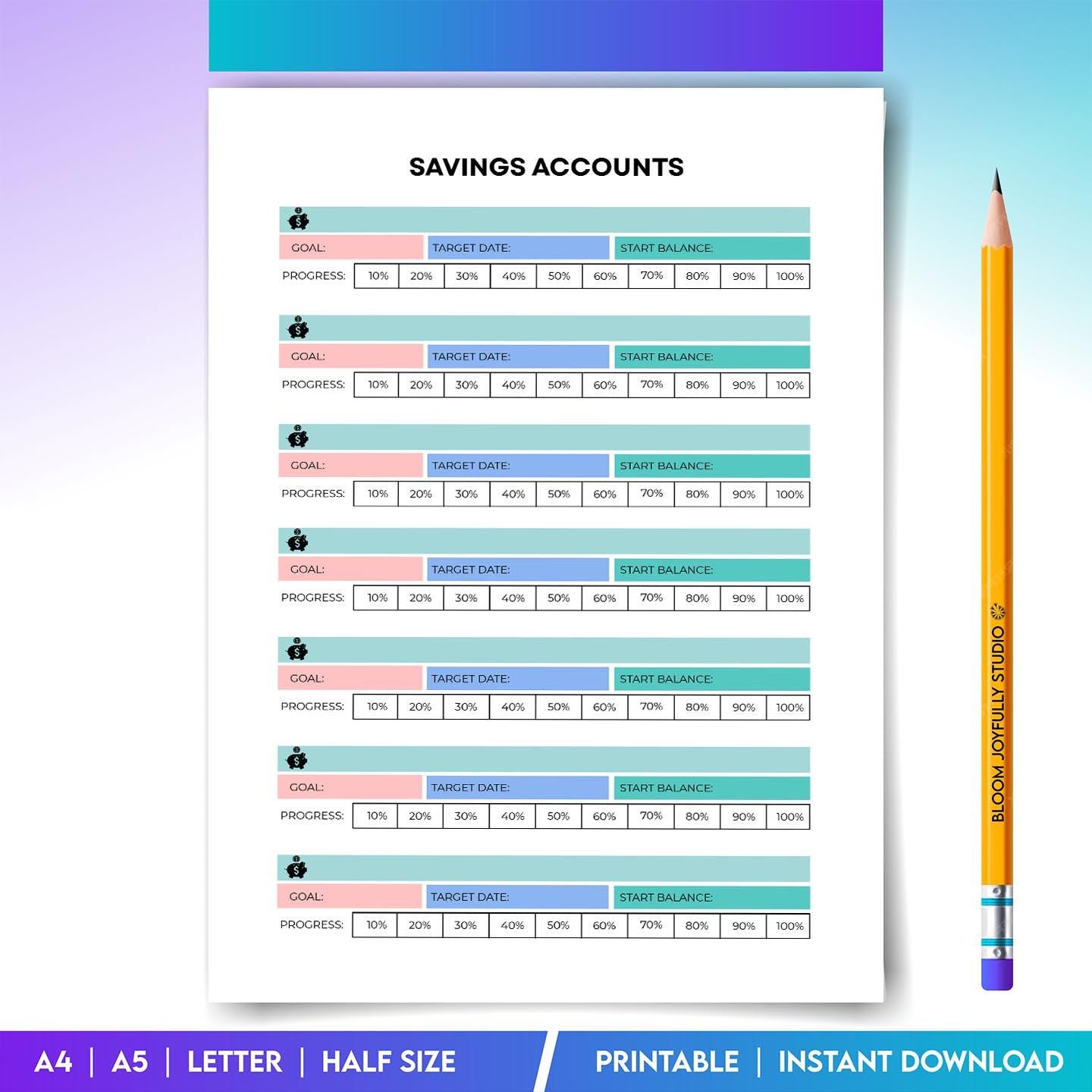 Budget Printable — Savings Account Tracker PRINTABLE, Monthly Savings Planner, Budget Insert PDF Download, ... | Bloom Joyfully printable