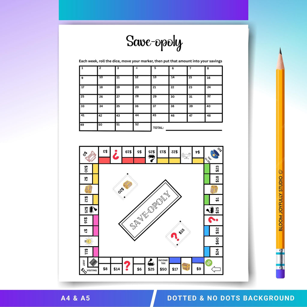 Budget Challenge — Save, opoly Savings PRINTABLE, Savings Challenge, Savings Game, Budgeting Game, Savings ... | Bloom Joyfully printable