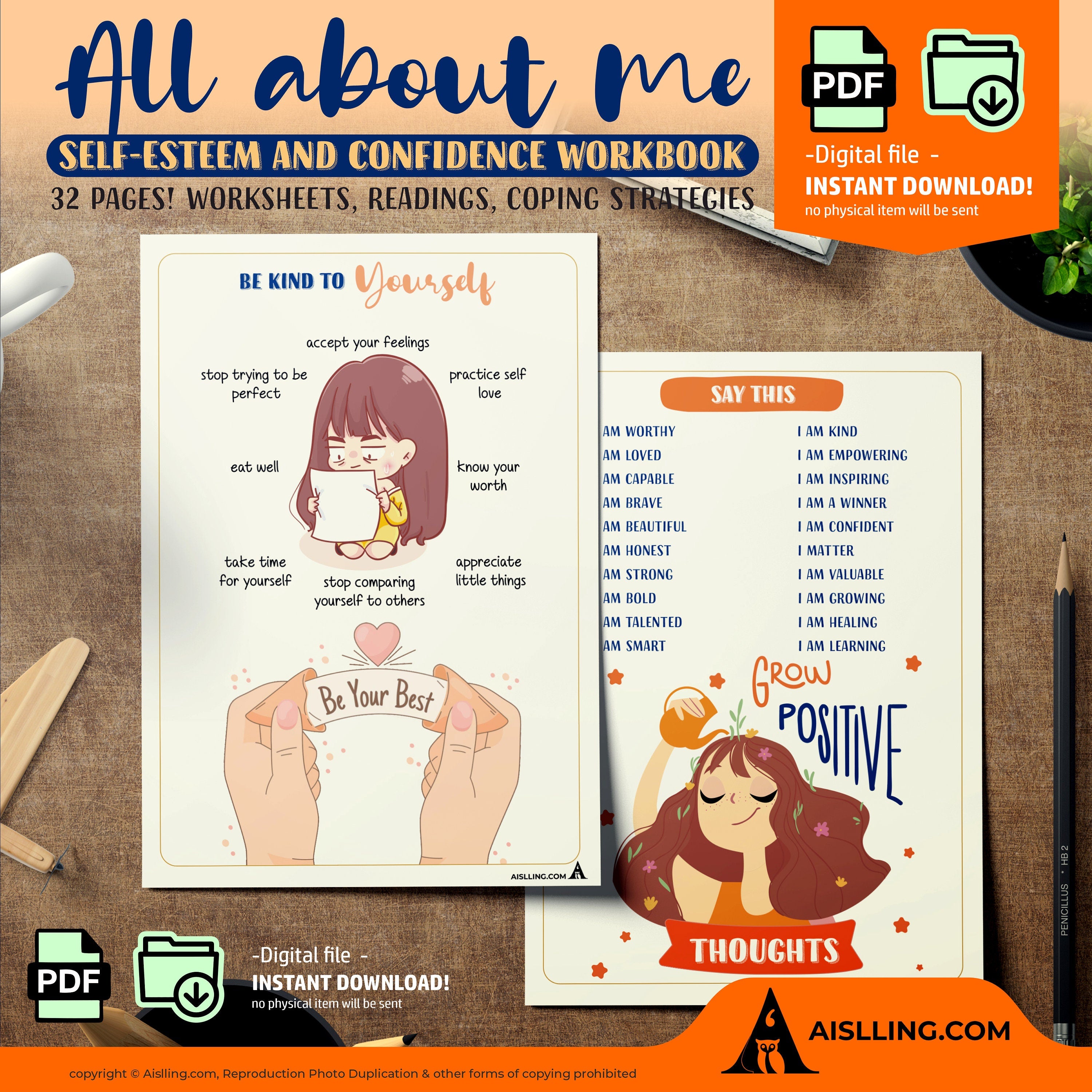 Aislling Design — Self Esteem Worksheets Printables, Confidence Mental Health Therapist Counseling, Social ... | Mindfulness printable