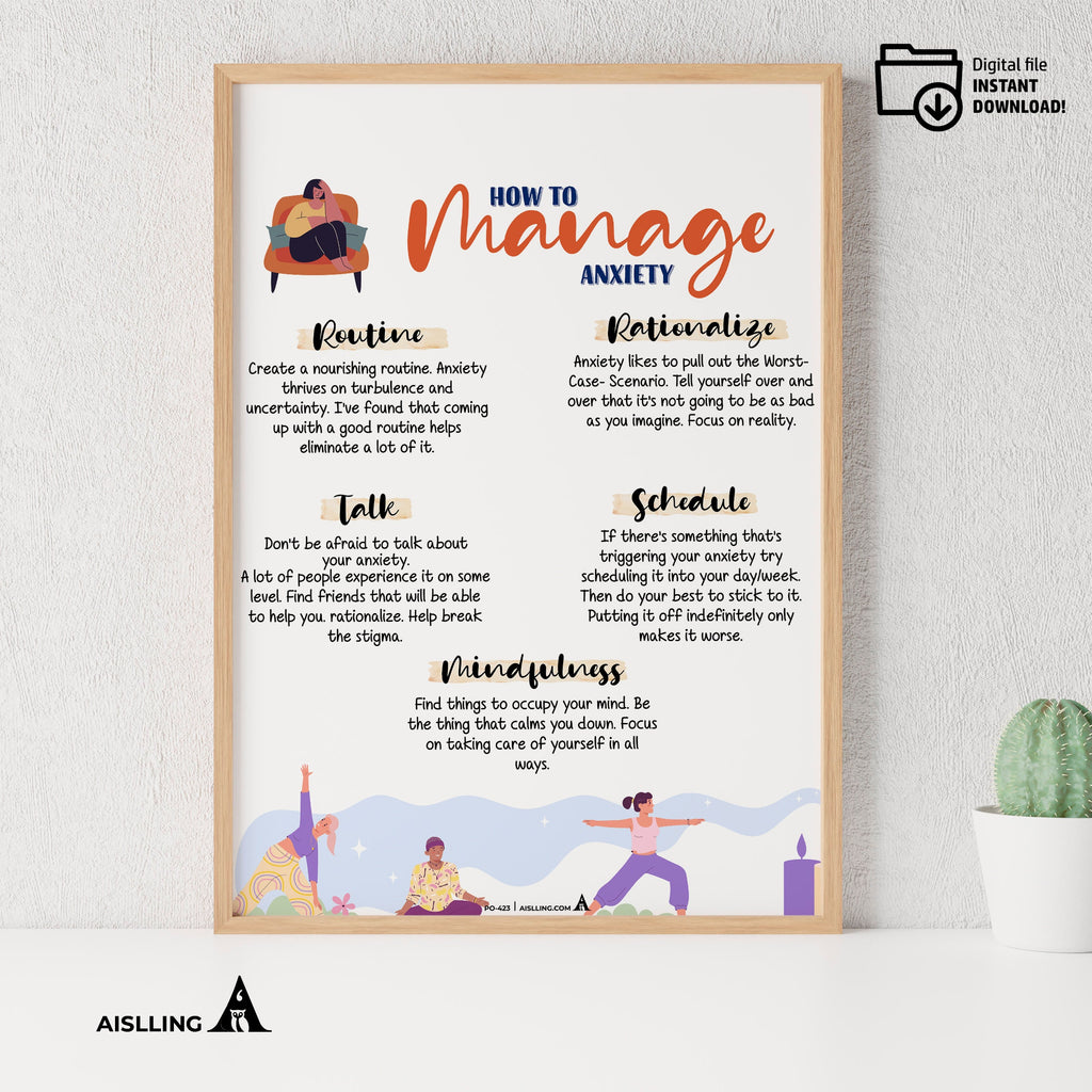 Aislling — How to Manage Anxiety, Happiness Chemicals, Therapy office decor, well being poster, anxiety rel... | Mindfulness printable