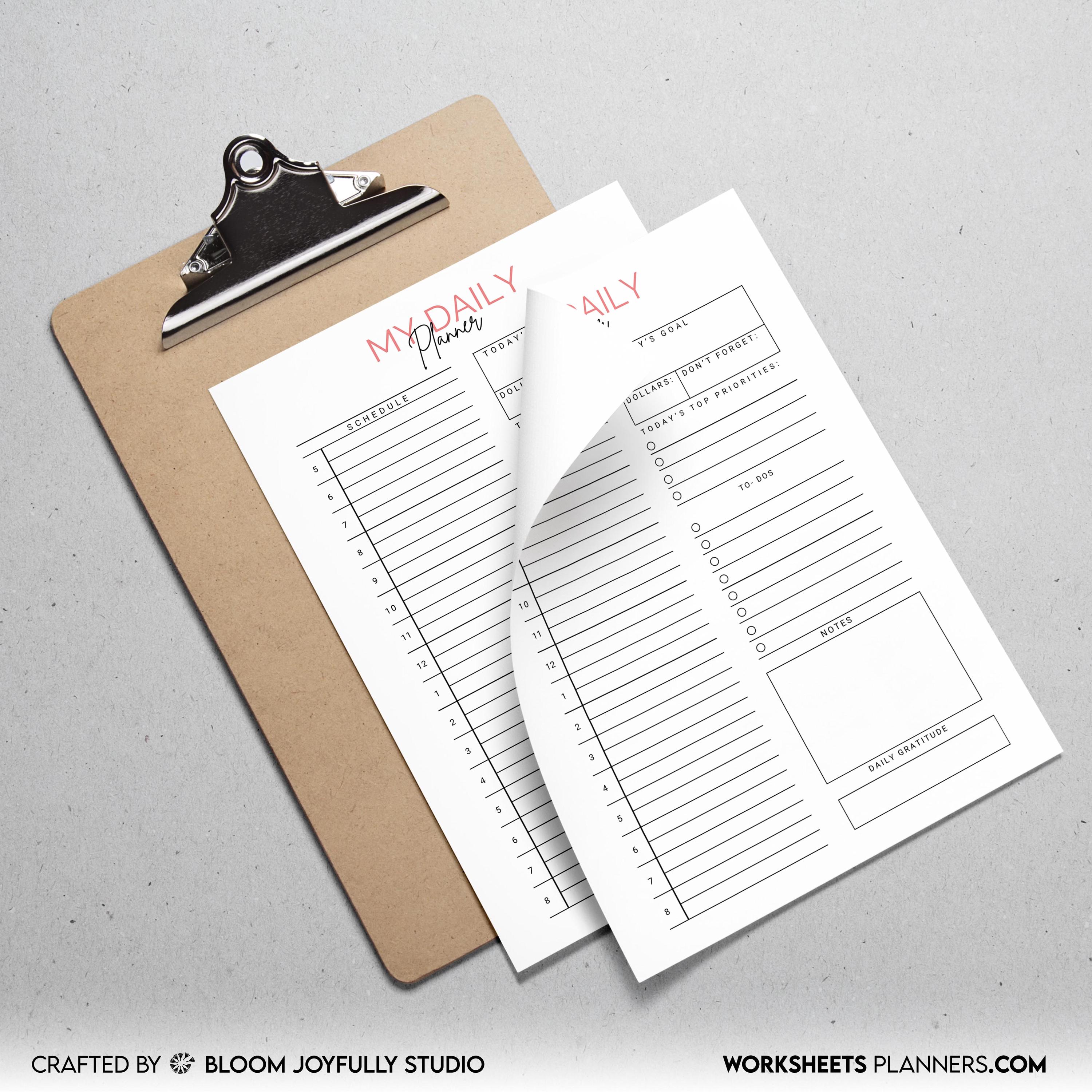Minimalist Daily Planner, PRINTABLE Daily Planner, Daily Planner for Work/Home, To Do, Undated Planner Inse... | Bloom Joyfully printable