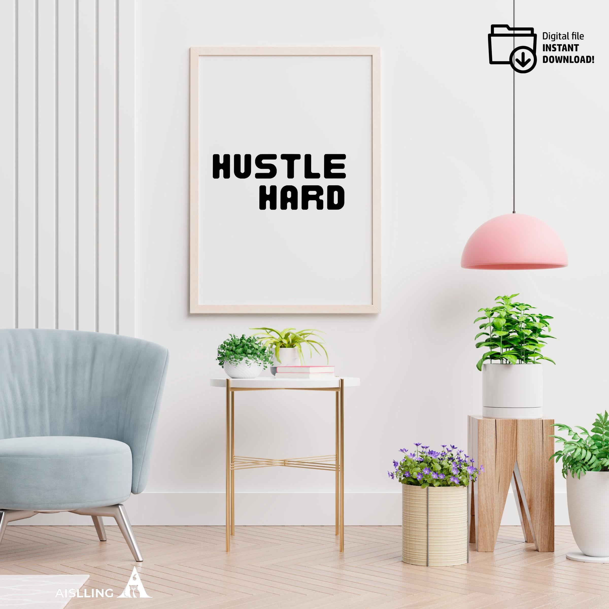 Boho Typography Wall — Hustle Hard Printable Wall Art, Motivational Quote Poster, Pastel Affirmation Print,... | Mindfulness printable