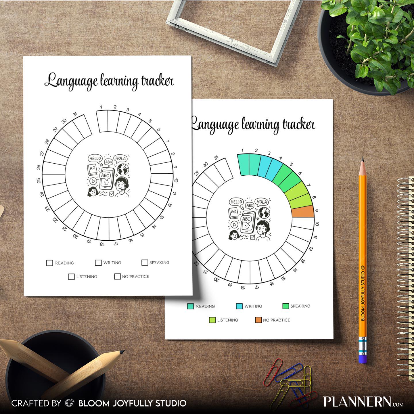 Fluency Tracker — Language Learning Tracker Printable, Study Tracker, Language Study Planner, Language Flue... | Bloom Joyfully printable