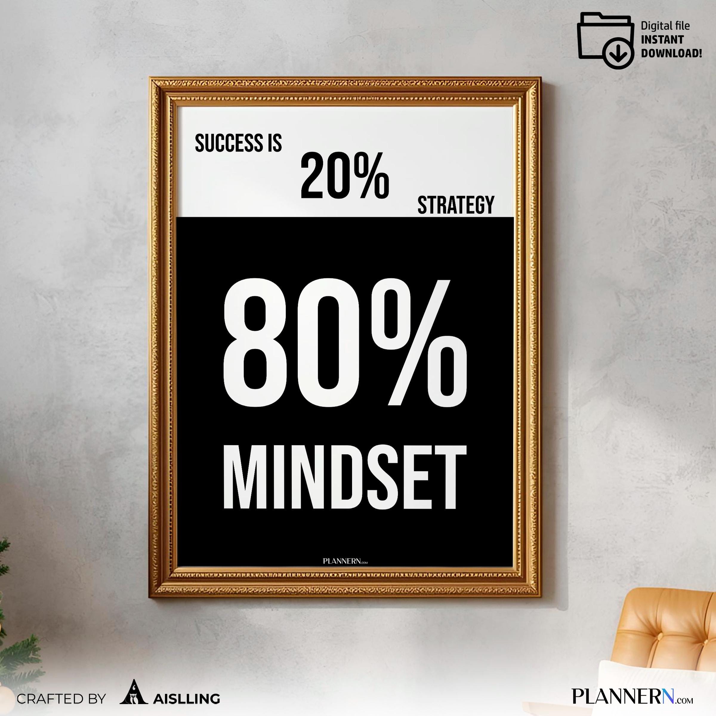 Business Motivation — Success is 80% Mindset– Motivational Quote Wall Art, Entrepreneur Office Decor, Busin... | Aislling printable