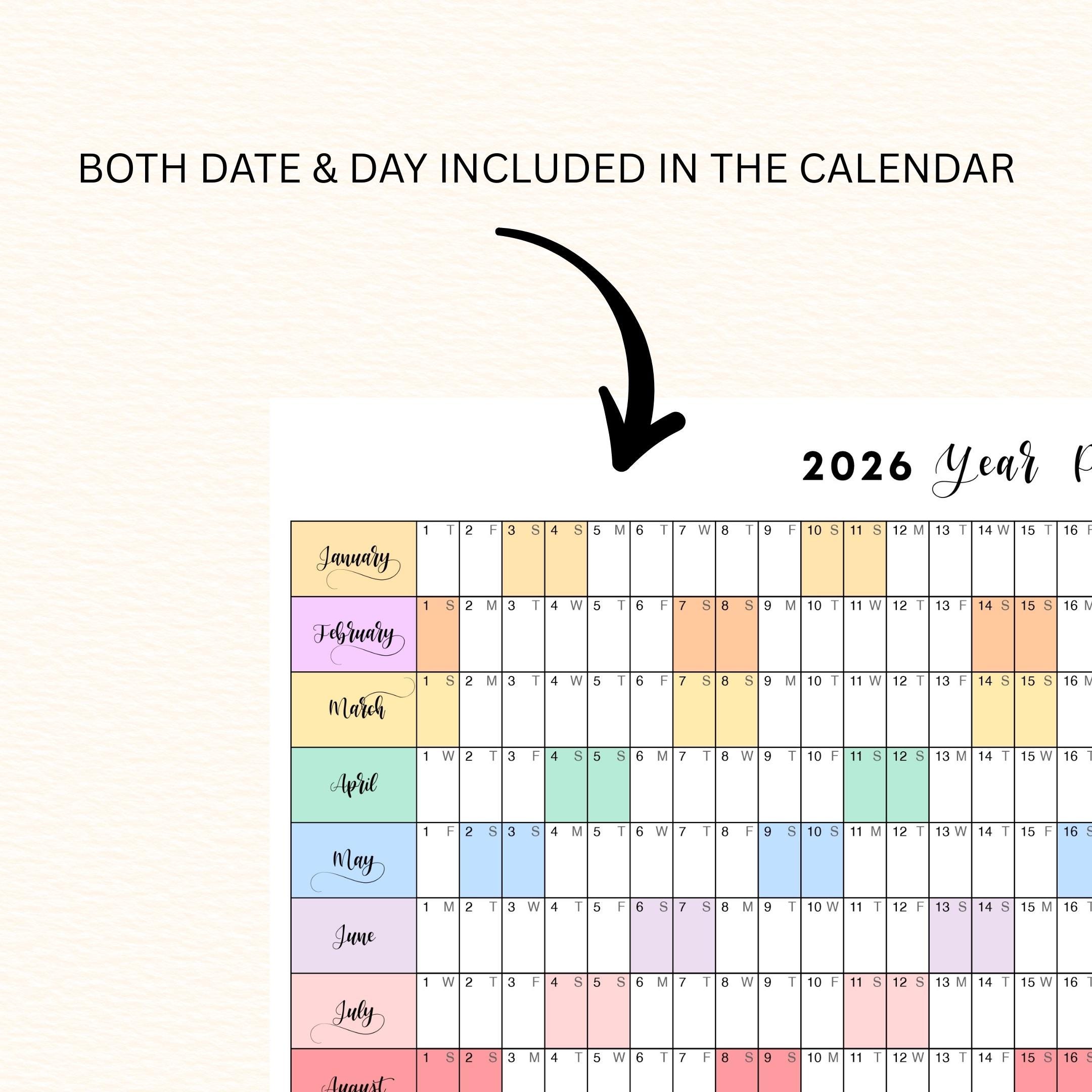 2026 Planner — 2026 PRINTABLE Wall Calendar, Dated Calendar, PDF, Different Sizes Available, Plan Your Day ... | Bloom Joyfully printable