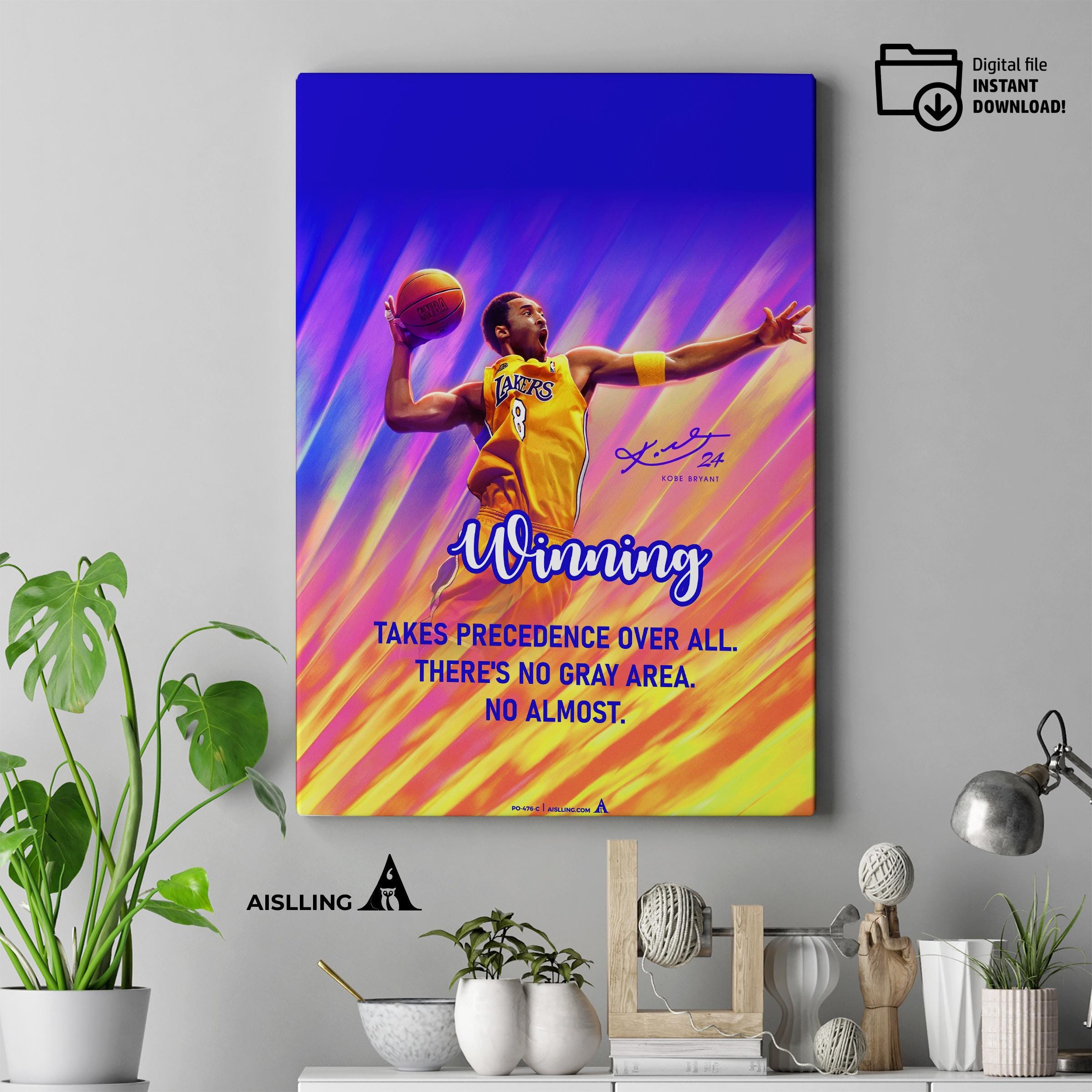 Abstract Wall Art — Kobe Bryant Poster, Minimalist Basketball Printable Quote Wall Art, NBA Black Mamba Mot... | Aislling printable