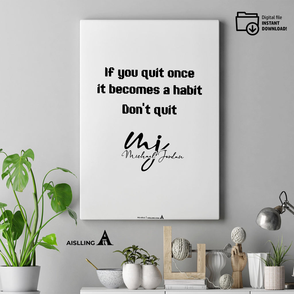 Boys Bedroom — Michael Jordan Motivational Quotes " If you quit once", NBA Sports, Printable NBA Poster, Te... | Aislling printable