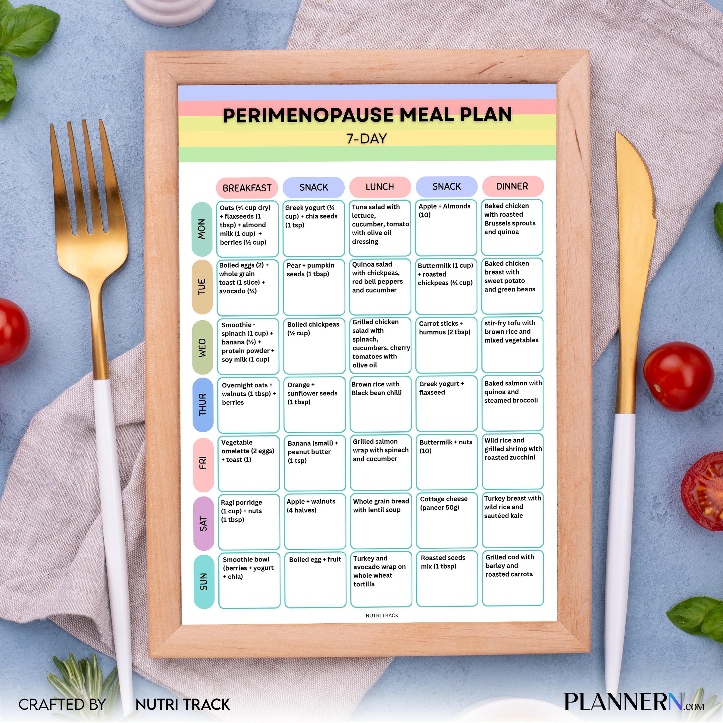 Perimenopause 7 Day Meal Plan Printable, Hormone Balance Diet Plan, 40+ Women Health Care, Menopause Food, ... | Nutri Track printable