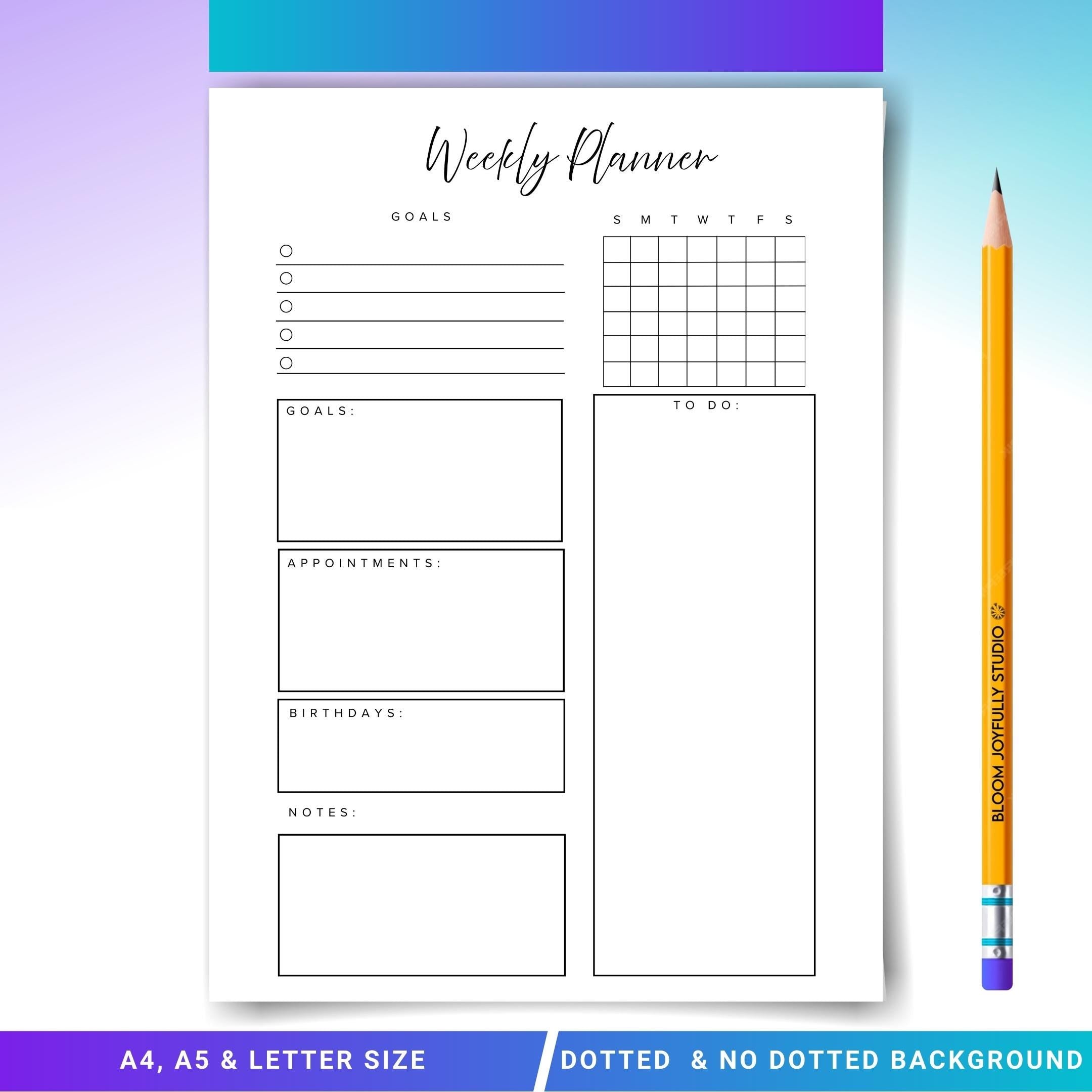 Digital Planner — Minimalist WEEKLY Planner Printable, Weekly To Do List, Weekly Habit Tracker, A4, A5, Let... | Bloom Joyfully printable