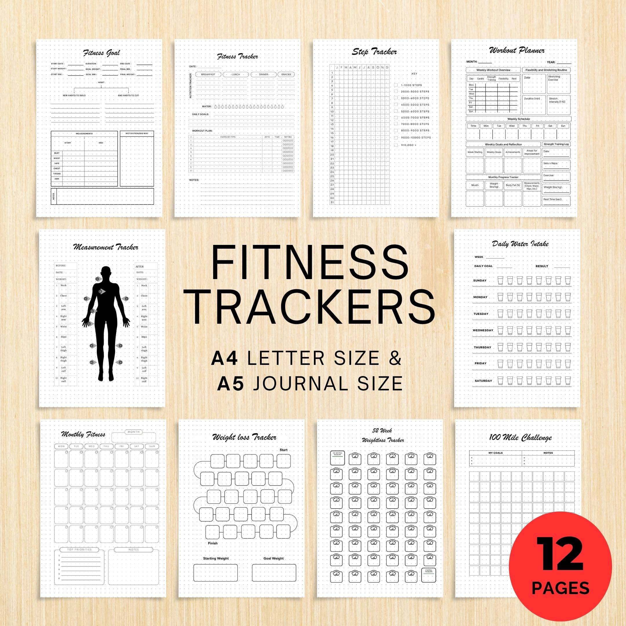 Activity Tracker — FITNESS tracker Bundle, Digital Planner Pages, A4 & A5 SIZE, PRINTABLE journal Pages (Bu... | Nutri Track printable
