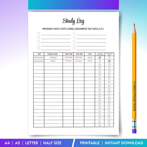 Academic Planner — Study log Tracker Printable, Study Planner Sheet, Student Study Organiser, Study Routine... | Bloom Joyfully printable