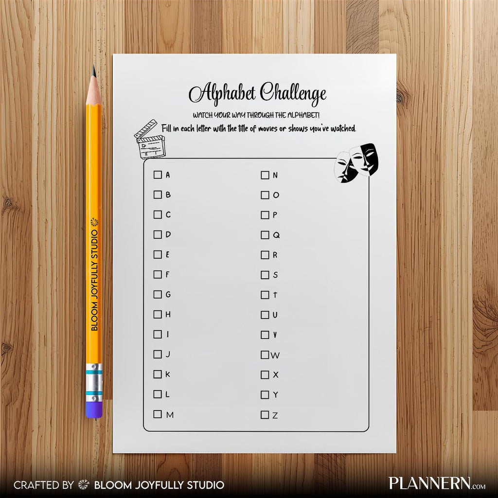 A To Z Movie List — Alphabet Movie Challenge PRINTABLE, A–Z Movie List, Film Bucket List, Movie Night Plann... | Bloom Joyfully printable