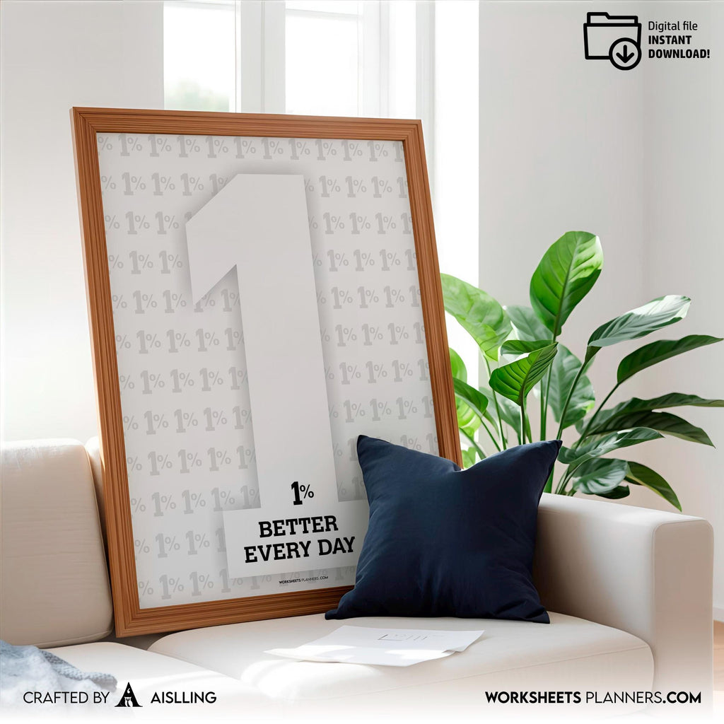 1% Better Every Day Motivational Quote Print, Productivity Mindset Poster, Simple Modern Wall Art, Instant ... | Aislling printable
