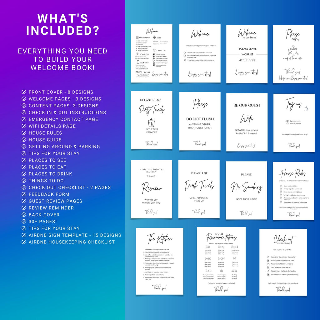 Airbnb Host Binder — Airbnb Host Bundle Welcome Book TEMPLATE, Editable Canva Welcome Guide, Editable Airbn... | Bloom Joyfully printable