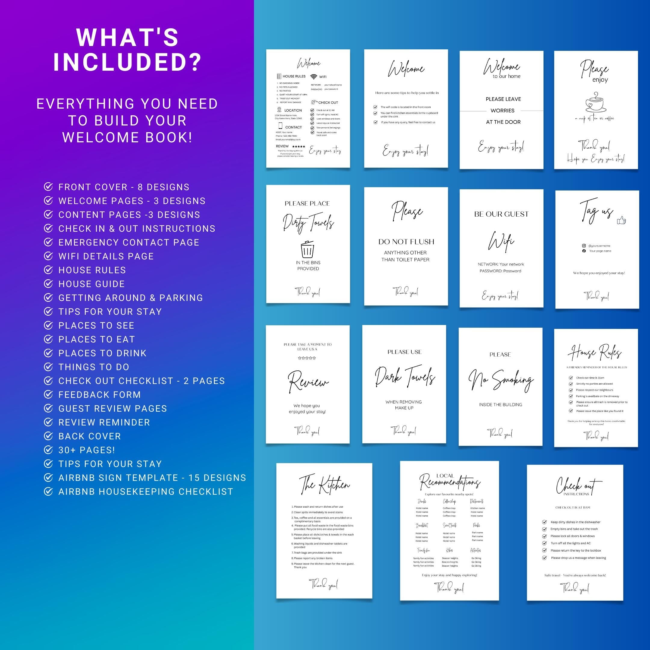 Airbnb Host Binder — Airbnb Host Bundle Welcome Book TEMPLATE, Editable Canva Welcome Guide, Editable Airbn... | Bloom Joyfully printable