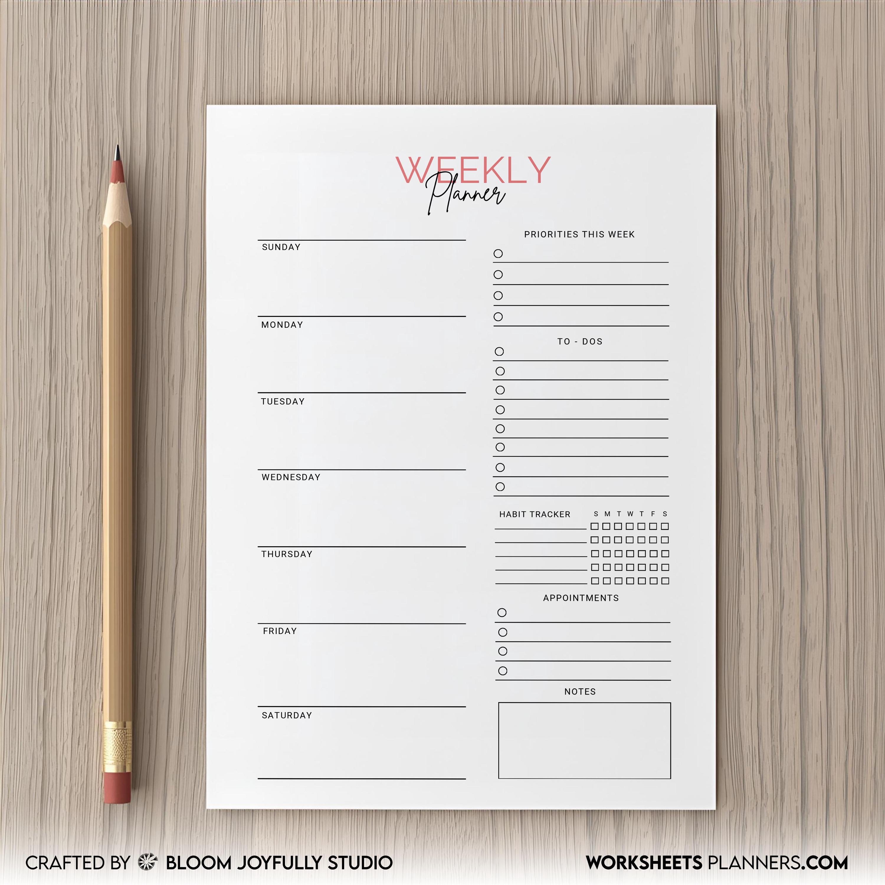 Digital Planner — Minimalist Weekly Planner PRINTABLE, Weekly To Do List, Weekly Habit Tracker, Weekly Goal... | Bloom Joyfully printable