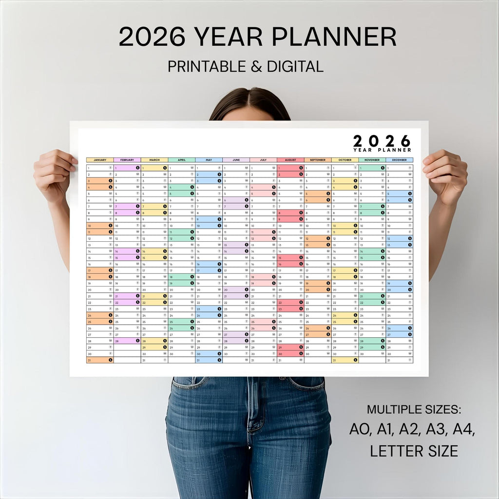 2026 Planner — 2026 PRINTABLE Wall Calendar, Dated Calendar, PDF, Different Sizes Available, Plan Your Day ... | Bloom Joyfully printable