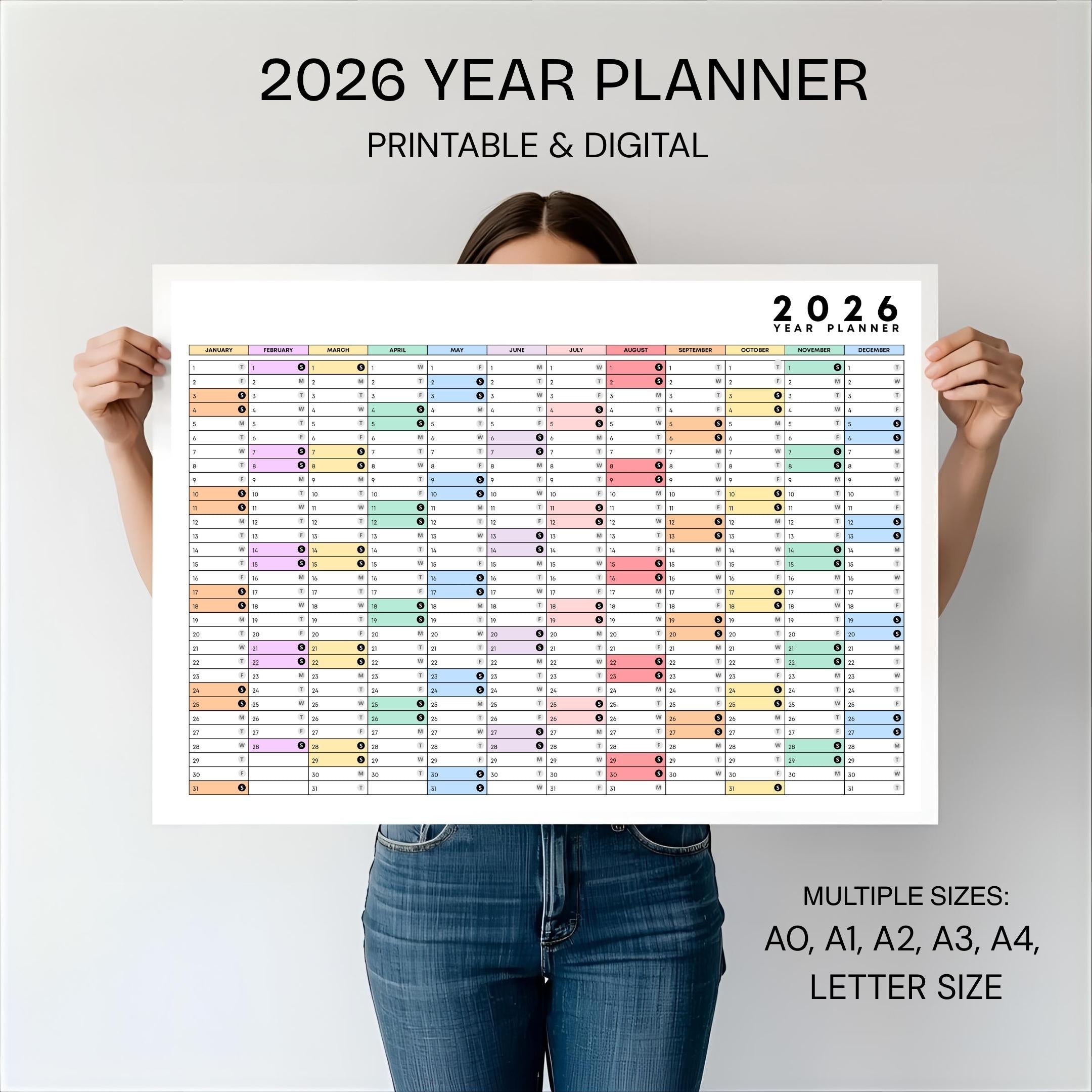 2026 Planner — 2026 PRINTABLE Wall Calendar, Dated Calendar, PDF, Different Sizes Available, Plan Your Day ... | Bloom Joyfully printable