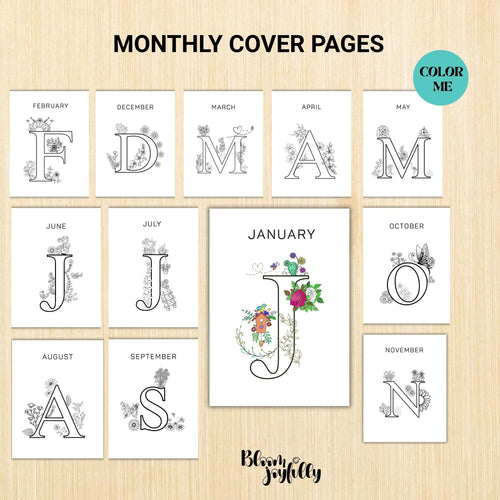 12 Month Cover Page — BOHO MONTHLY Cover Pages Template, Printable Fun Colour in Planner Binder Inserts Ins... | Bloom Joyfully printable