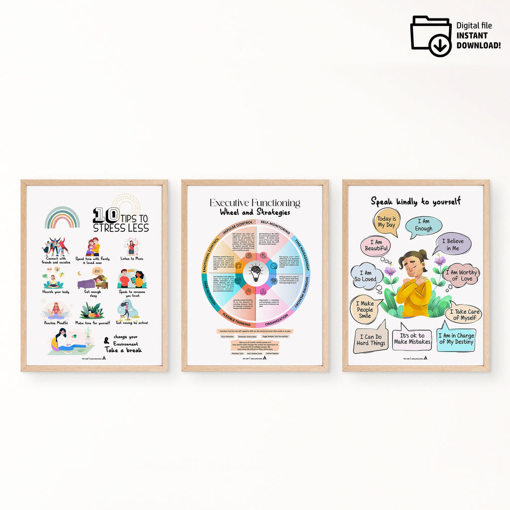Adhd Worksheets — Set of 3 Prints, Grateful Prints, POSTER/CARD, ADHD, Autism, coping skills, mental health... | Mindfulness printable