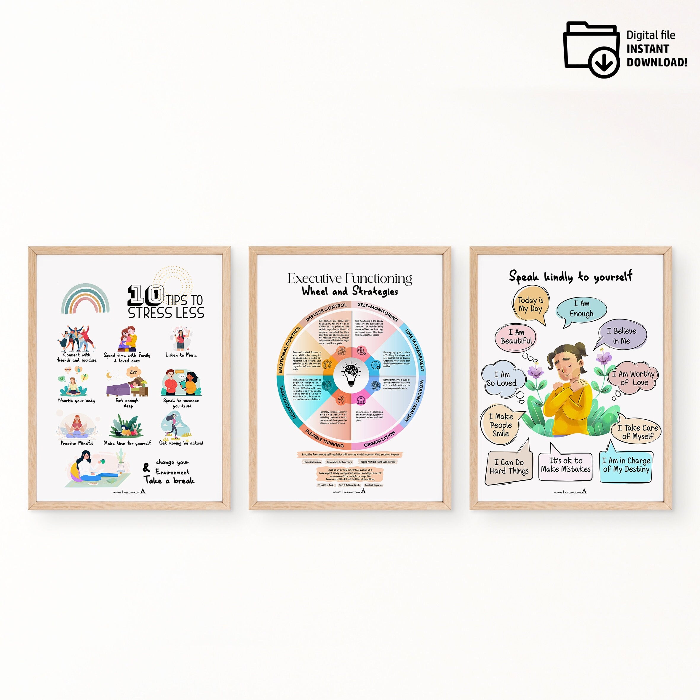 Adhd Worksheets — Set of 3 Prints, Grateful Prints, POSTER/CARD, ADHD, Autism, coping skills, mental health... | Mindfulness printable