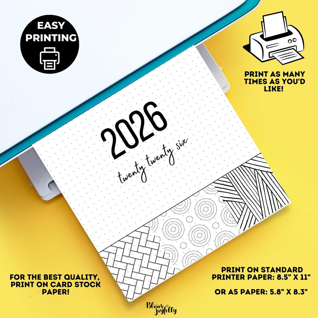 2026 Cover Pages — 2026 Bullet Journal Cover Page, PRINTABLE Title Page, 2026 Planner Cover, BUJO Cover Pag... | Bloom Joyfully printable