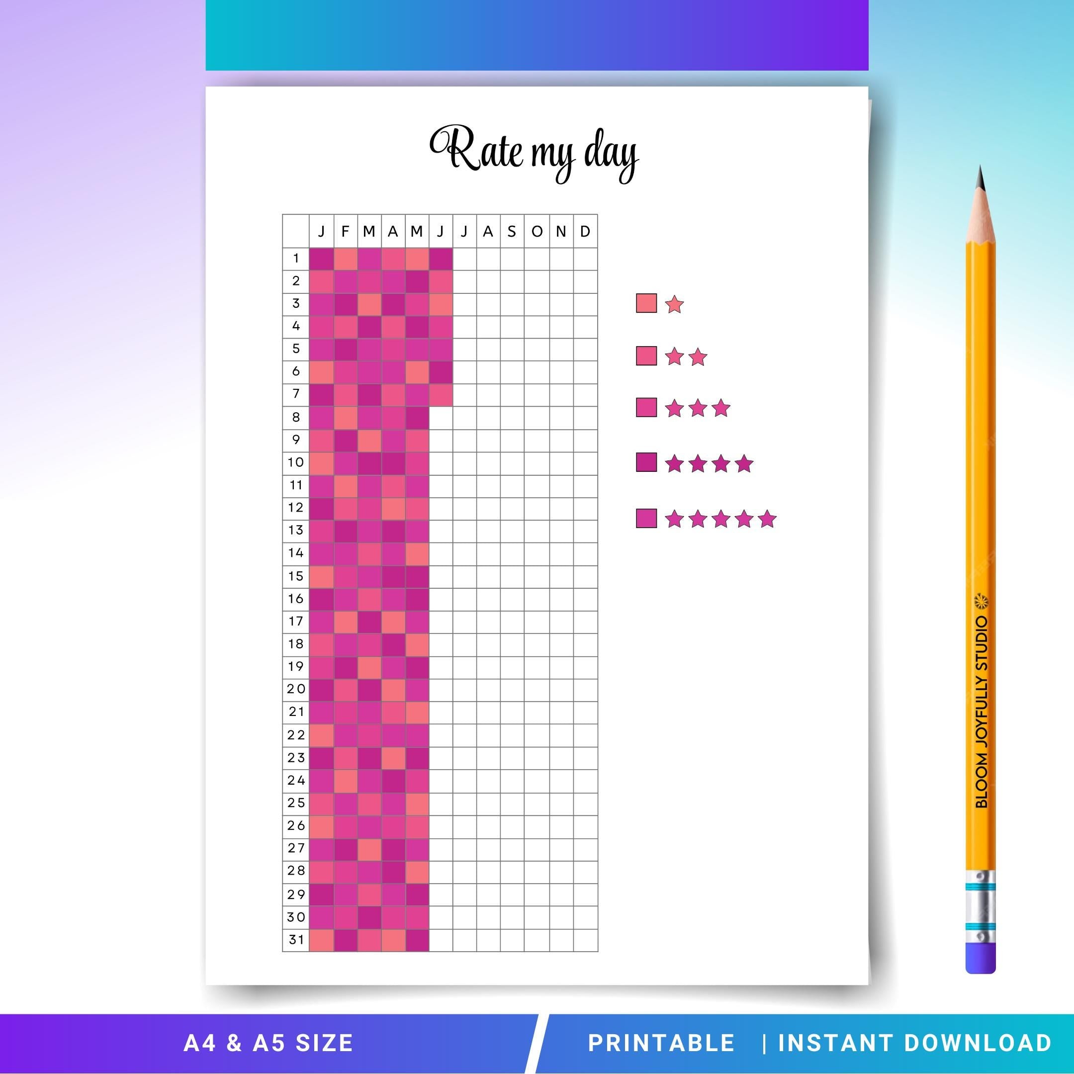 Daily Check In — Rate My Day PRINTABLE, Daily Reflection Tracker, Mood & Productivity Log, Self Care Planne... | Mindfulness printable