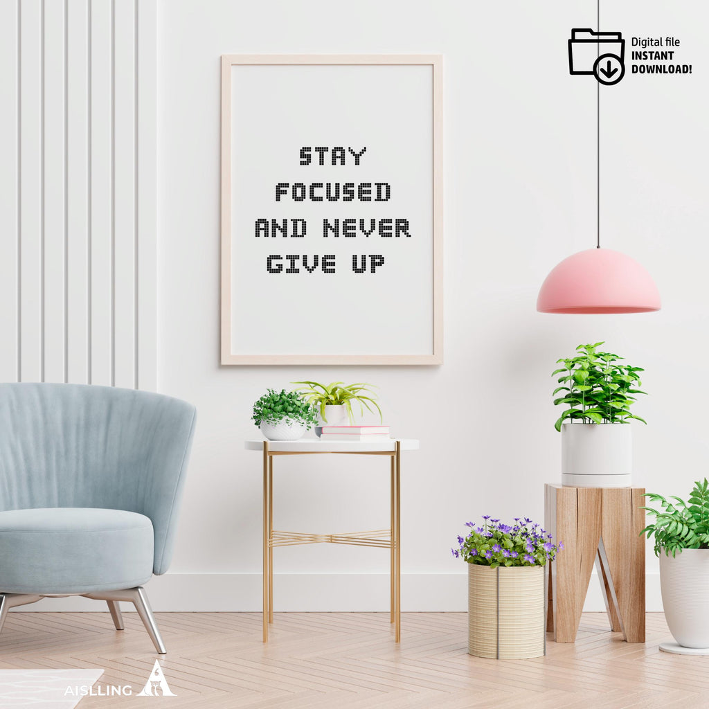 Black White Print — Stay Focused Printable Wall Art, Motivational Quote Poster, Pastel Affirmation Print, A... | Aislling printable