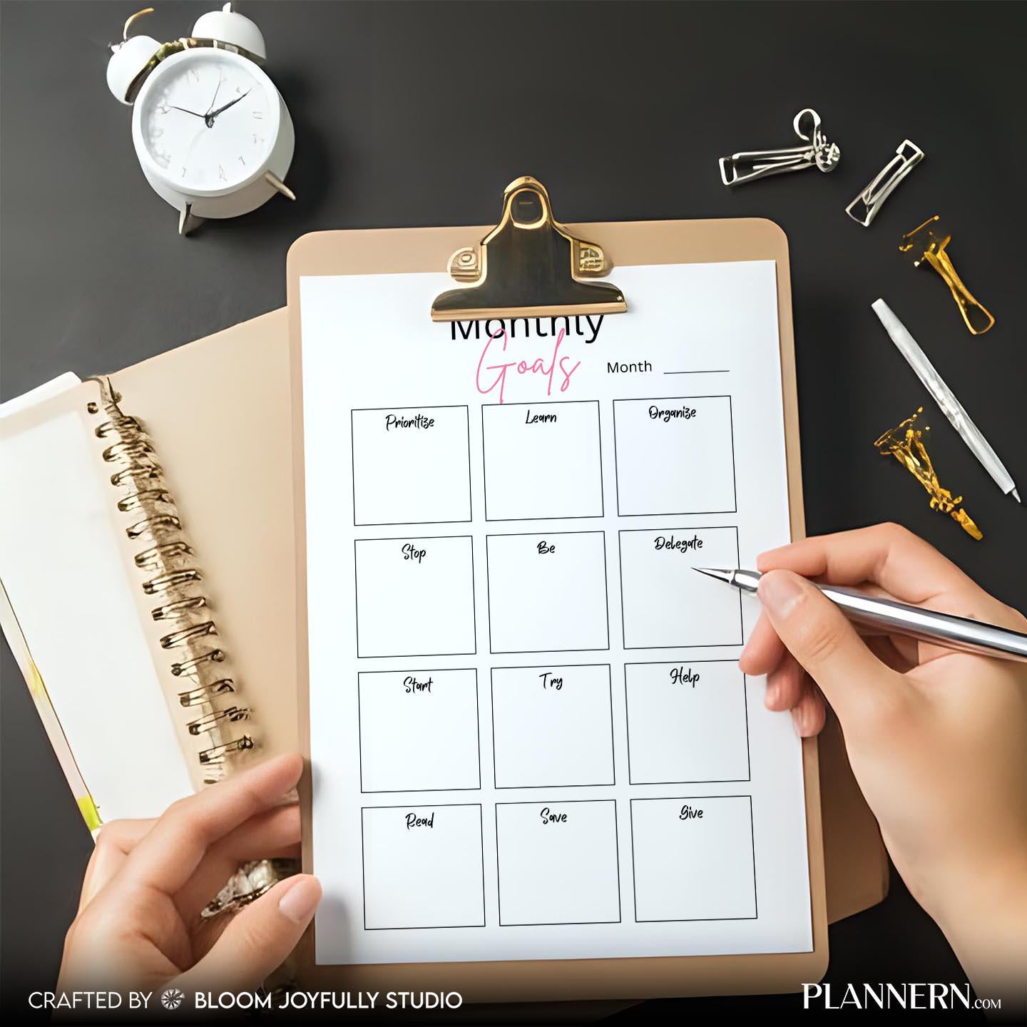 Digital Planner — Monthly Goals Planner PRINTABLE, Goal Setting Worksheet, Productivity and Life Planner, I... | Bloom Joyfully printable