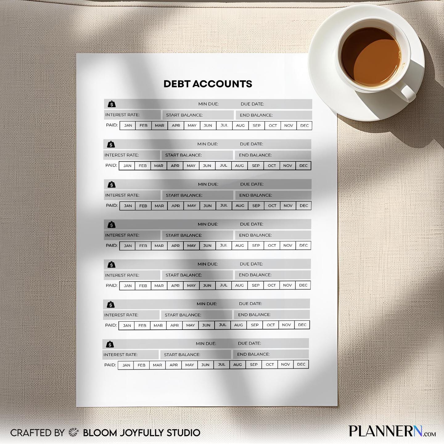 Bill Payment Tracker — Debt Tracker PRINTABLE, Debt Payment Log, Bill & Loan Payoff Planner, Budget Plan, I... | Bloom Joyfully printable
