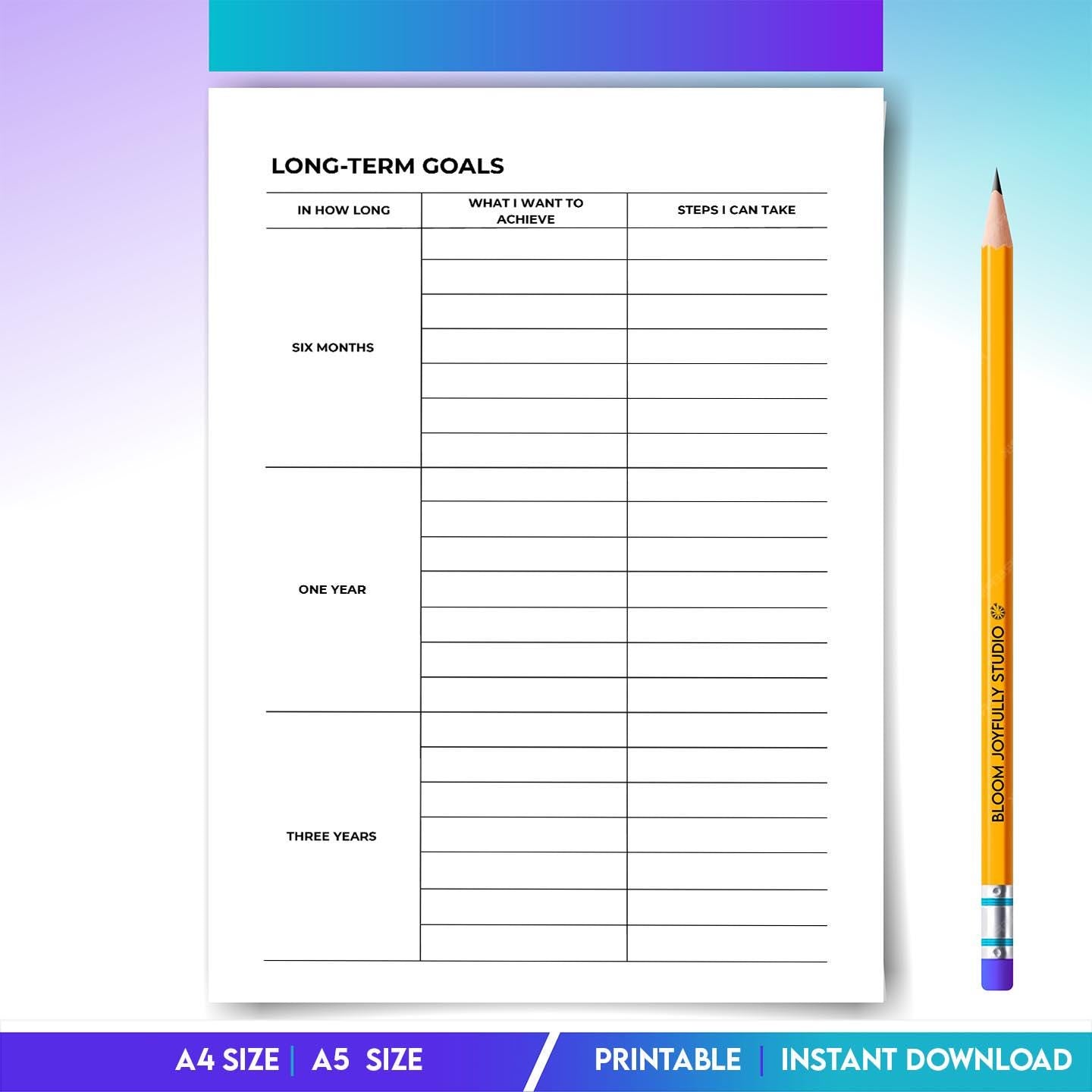Digital Planner — Long Term Goals Planner PRINTABLE, Goal Setting, Life Planner, Productivity Tracker, Self... | Bloom Joyfully printable