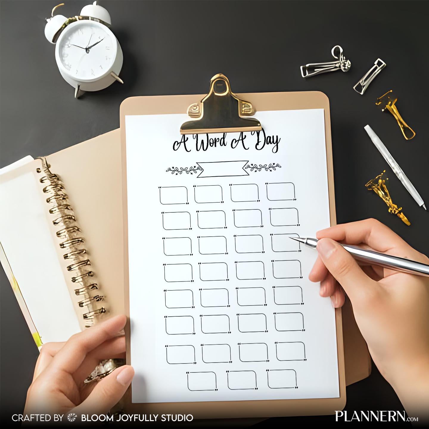 Daily Learning Log — A Word A Day PRINTABLE, Daily Language Tracker, New Word A Day, Monthly Word Tracker, ... | Bloom Joyfully printable