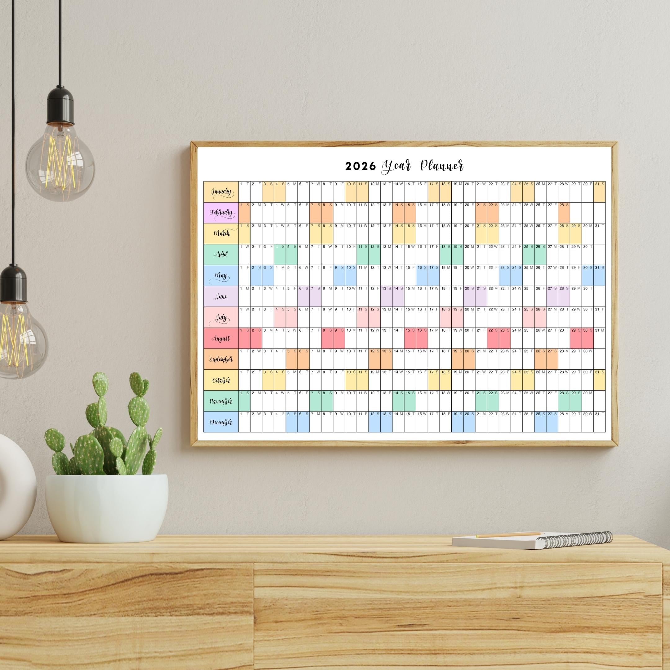 2026 Planner — 2026 PRINTABLE Wall Calendar, Dated Calendar, PDF, Different Sizes Available, Plan Your Day ... | Bloom Joyfully printable