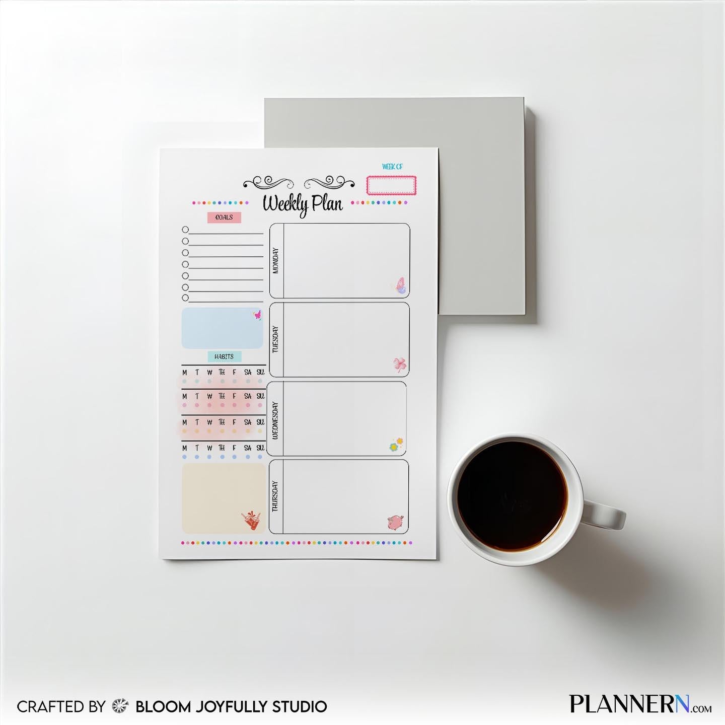 Digital Planner — Weekly Planner Tracker Printable, Weekly Planner, Goal Setting Worksheet, Productivity Pl... | Bloom Joyfully printable