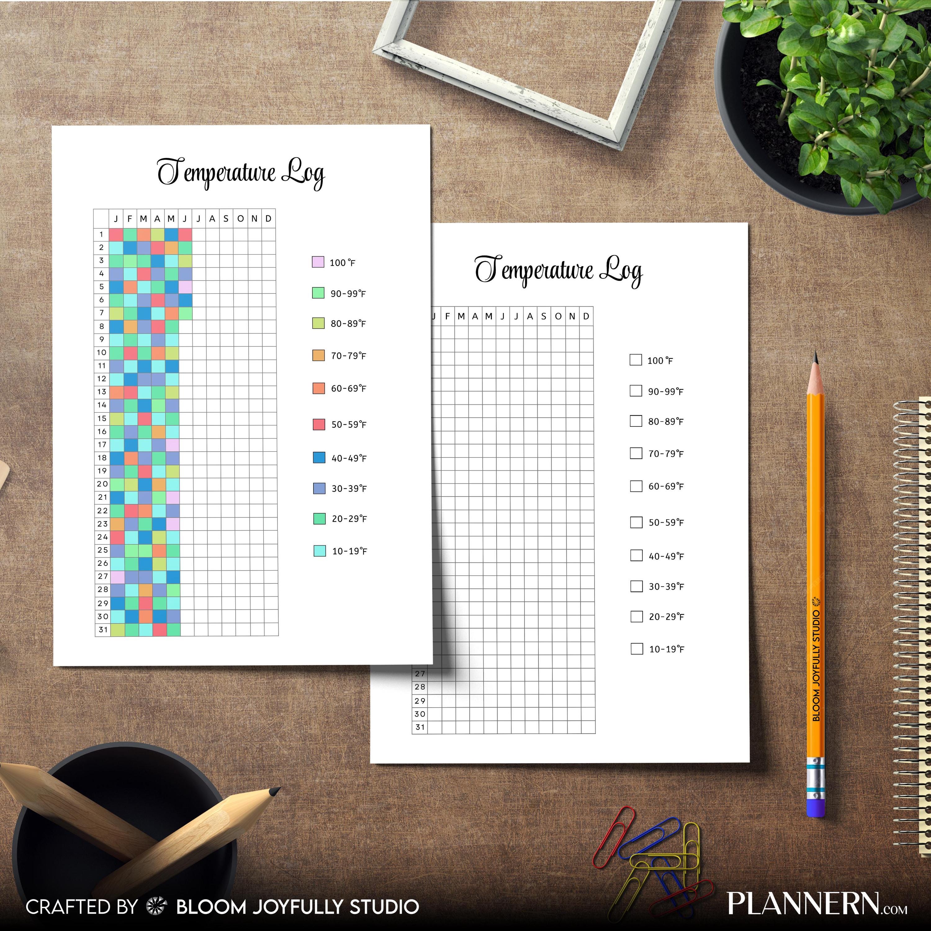 Body Temperature Log — Temperature Log PRINTABLE, Temperature Tracker, Temperature Record Sheet, Weather Lo... | Bloom Joyfully printable