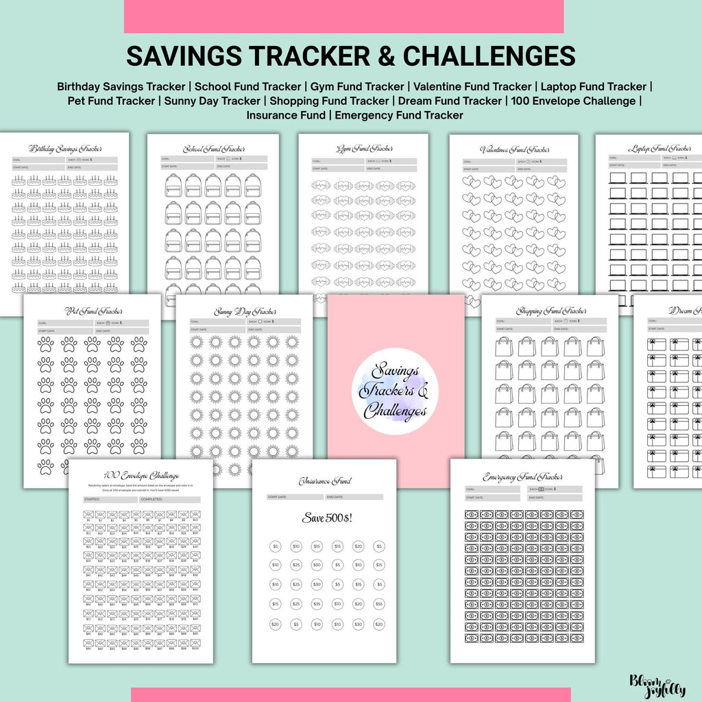 Budget Binder — Savings Challenge PRINTABLE, Money Saving Tracker, Budget Tracker, Cash Stuffing Challenge,... | Bloom Joyfully printable