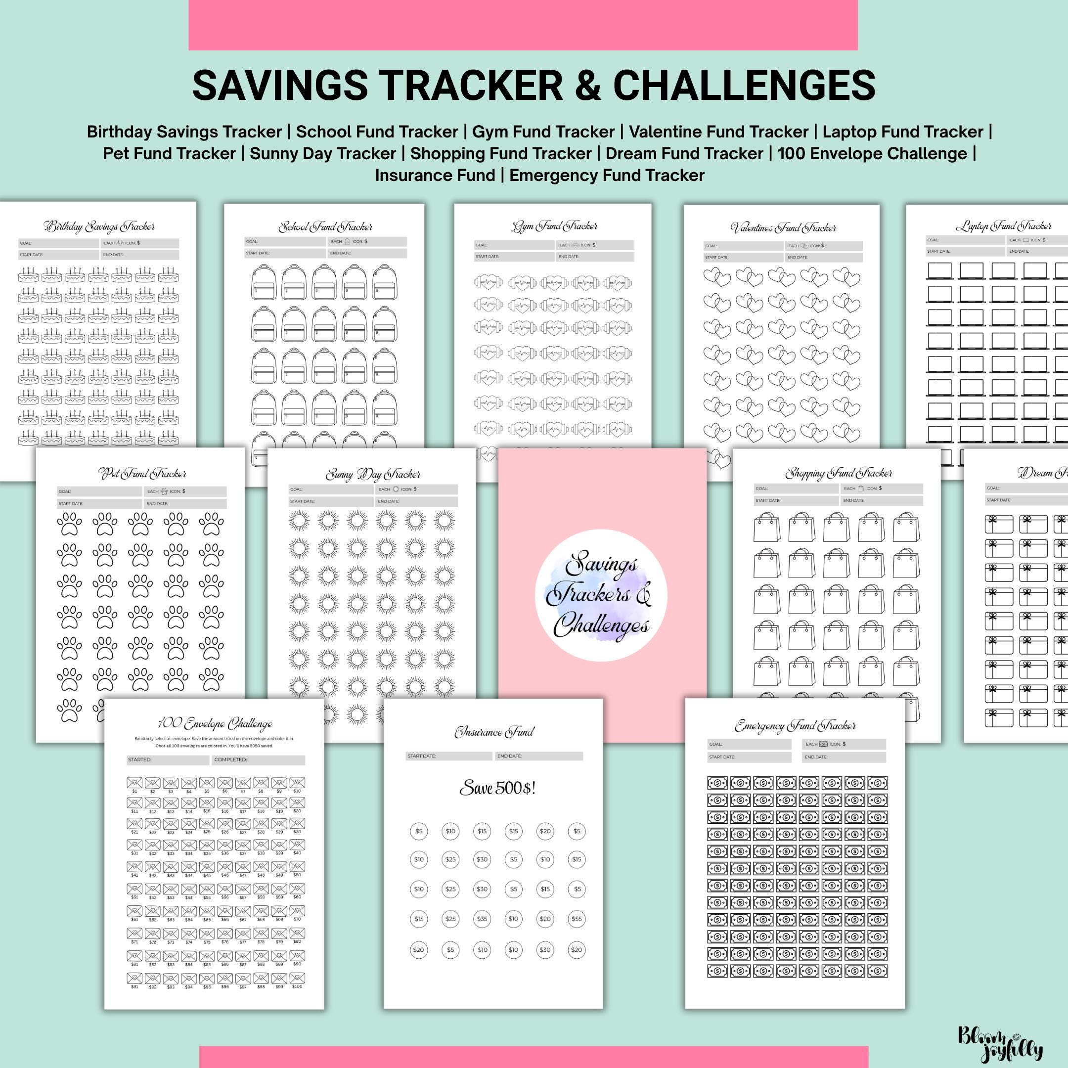 Budget Binder — Savings Challenge PRINTABLE, Money Saving Tracker, Budget Tracker, Cash Stuffing Challenge,... | Bloom Joyfully printable