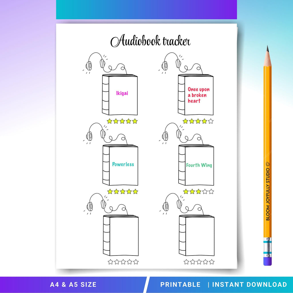 Audiobook Journal — Audiobook Tracker PRINTABLE, Journal Page, Reading Tracker, Planner Page, Audiobook Rea... | Bloom Joyfully printable