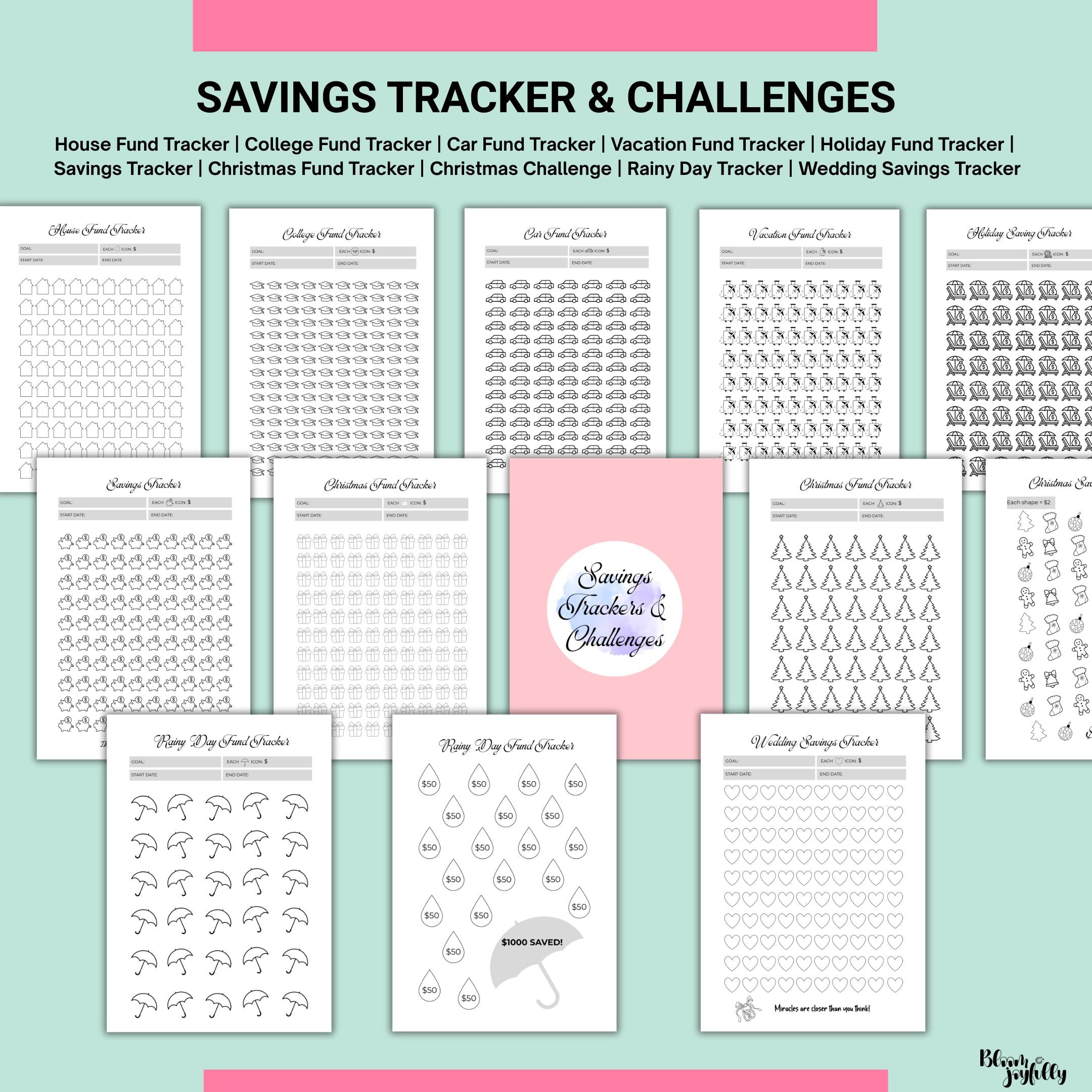 Budget Binder — Savings Challenge PRINTABLE, Money Saving Tracker, Budget Tracker, Cash Stuffing Challenge,... | Bloom Joyfully printable