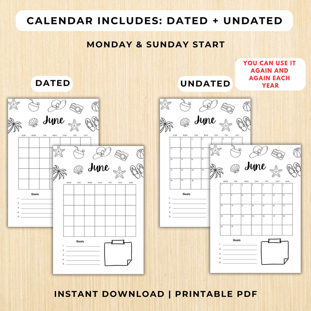 Budget Tracker — June Journal Bundle, Printable Journal pages, June Calendar, Habit Tracker, Monthly Tracke... | Mindfulness printable