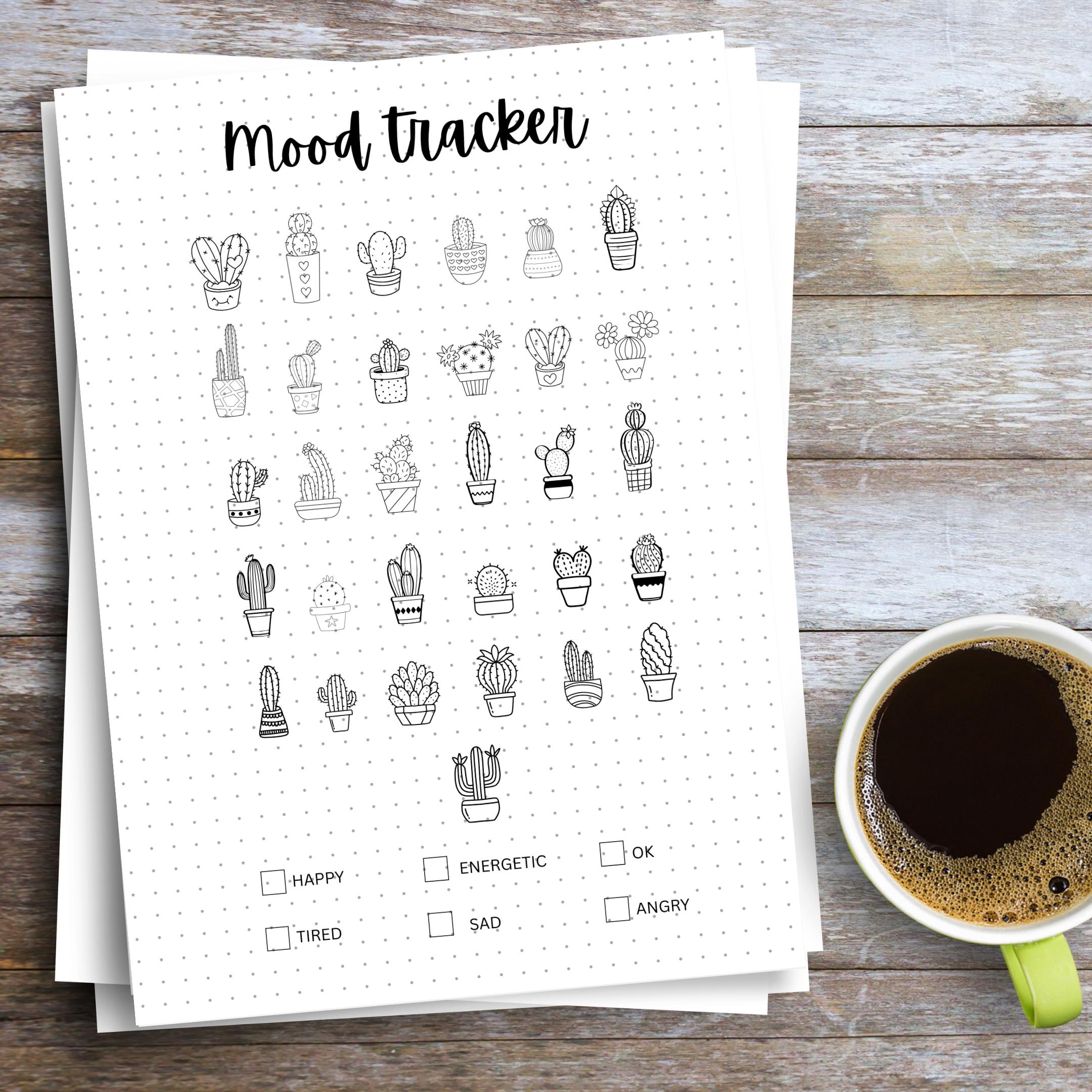 Bullet Journal — MONTHLY Mood Trackers Bundle, Printable Mood Tracker for journal, Monthly, Daily Mood Log,... | Mindfulness printable